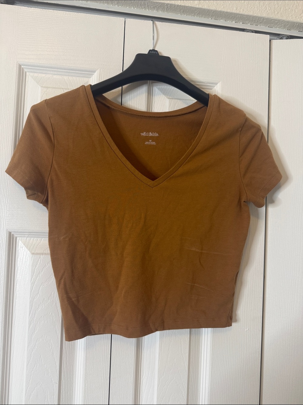 wild fable V-Neck Short Sleeve Crop Top in Brown